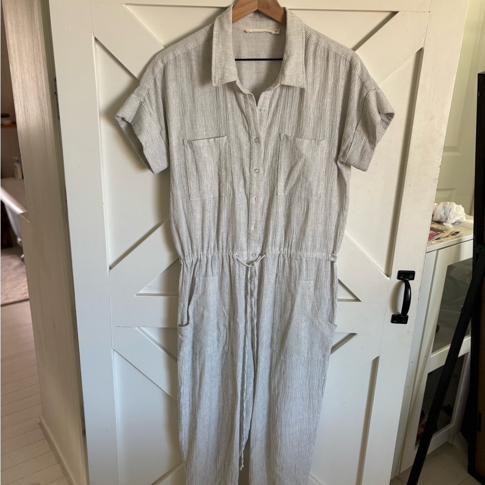 Ellison Black and White Striped Linen Romper